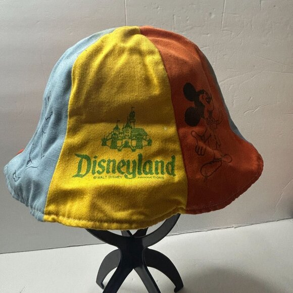Vintage 1950s Disneyland Bucket Hat Mickey Mouse Pooh Baloo Multicolor Panels - Picture 4 of 5